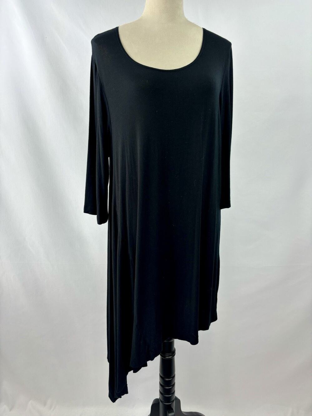 Bryn Walker Dress Black Small Long Sleeve Fit & Flare Scoop Neck Asymmetrical